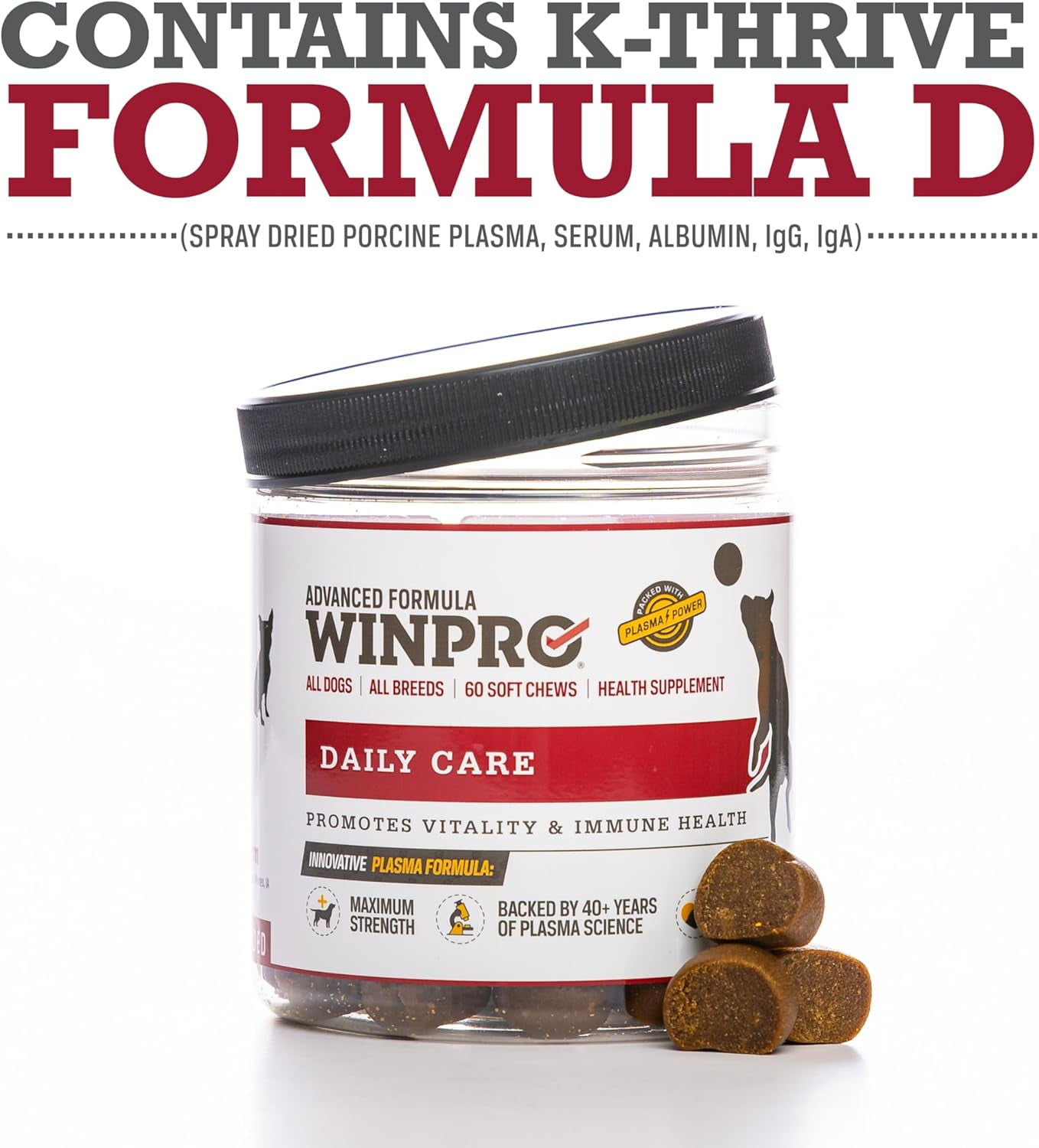 WINPRO Pet Daily Care Chews for Dogs, 60 Soft Chews, Plasma Powered, Grain Free Supplement for Dogs With Probiotics To Support A Healthy Immune System