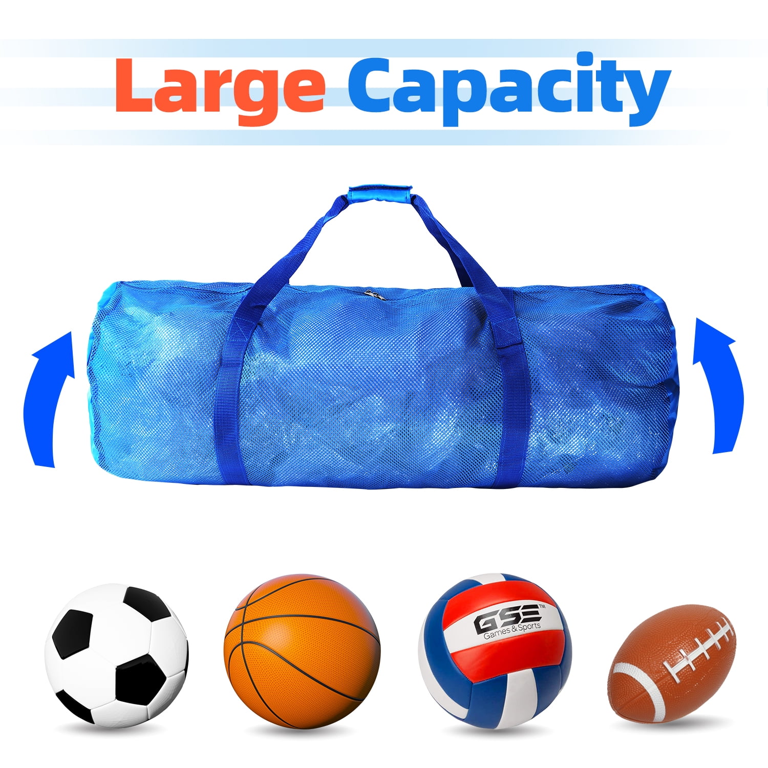 GSE Games & Sports Expert 6 Pack Large Mesh Duffel Bag with Zipper. Sport Equipment Scuba Bag for Sport Balls, Team Practice, Swimming Gear, Diving, Rafting, Water Sports - Blue