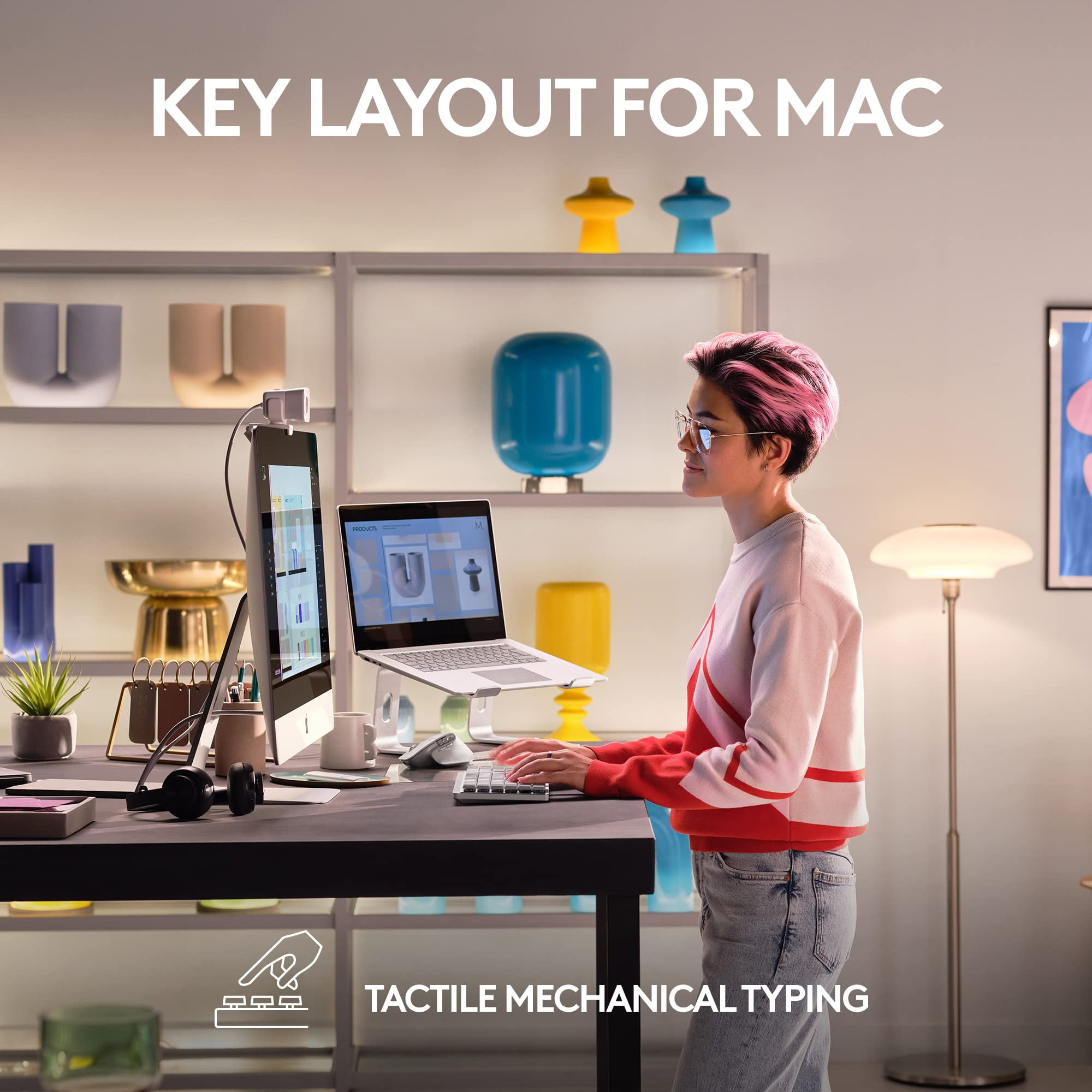 Logitech MX Mechanical Mini for Mac - Wireless Backlit Keyboard, Tactile Quiet Switches (Pale Grey)