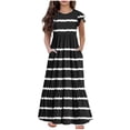 thumbnail image 2 of Dresses for Girls Size 6-12 Ruffle Short Sleeve Crewneck Tween Kids Trendy Stripe Printed Pullover Going Out Long Maxi Dress with Pockets, 2 of 5
