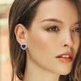 thumbnail image 3 of Gem Stone King 925 Sterling Silver Blue Simulated Sapphire and White Moissanite Post Clip Earrings for Women (9.85 Cttw, Heart Shape 10MM), 3 of 3