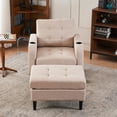 thumbnail image 2 of Accent Chair with Ottoman, Upholstered Button Tufted Armchair with Solid Wood Legs & Cup Holder, Reading Chair with Side Pockets for Bedroom Living Room, Beige, 2 of 8