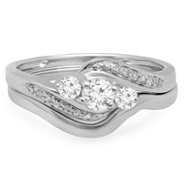Dazzlingrock Collection 0.50 Carat (ctw) 14K Round Diamond Ladies Swirl 3 Stone Bridal Engagement Ring With Matching Band Set 1/2 CT, White Gold, Size 8