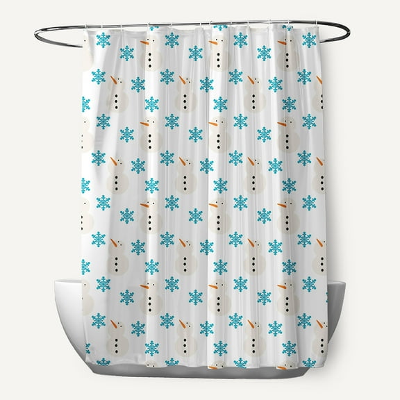 Simply Daisy 70" W x 73" L Snow Men In Snowstorm Polyester Shower Curtain, Turquoise [1 Ct]
