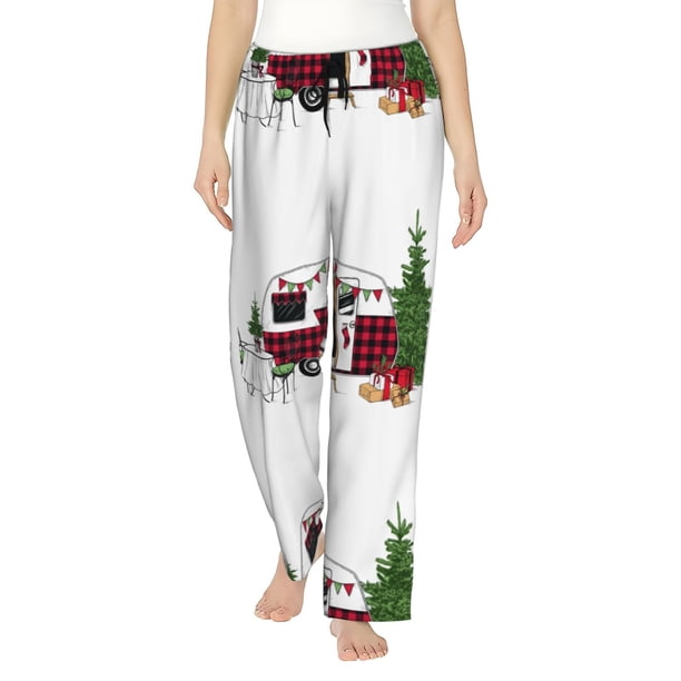 Balery Vintage Buffalo Plaid Christmas Camper Pantalones de pijama para mujer, pijamas ultraligeros, pantalones de estar por casa-3X-Large