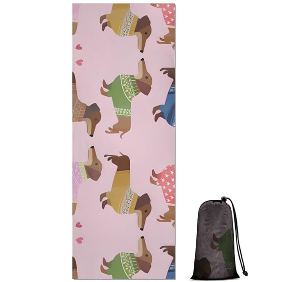 Colorful Funny Dachshund Hot Yoga Mat Towel Non Slip for Hot Yoga - Quick-Drying Yoga Mat Cover with 4 Corner Pockets with Travel Bag - Hot Yoga Towel Non Slip Grip Moisture Wicking Sweat 70"x26"