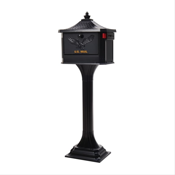 Architectural Mailboxes Pedestal Cast Aluminum, Large, Mailbox and Post Kit in Black