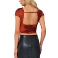thumbnail image 3 of INSPIRE CHIC Women's Crew Neck Short Sleeve Mesh Cap Sleeve Crop Top  XL Red, 3 of 6