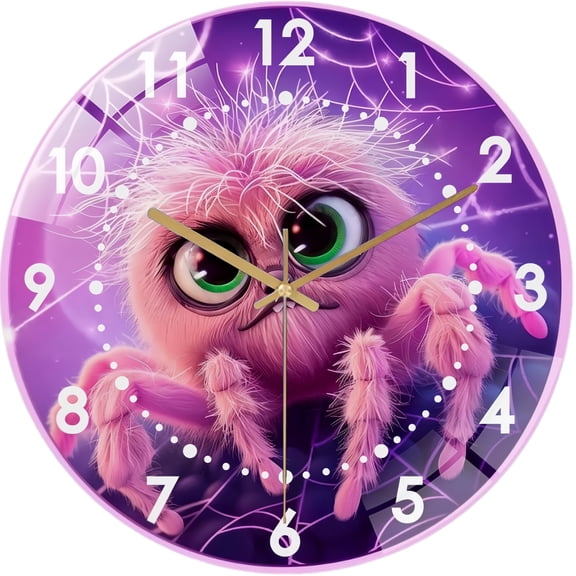 Decorative Clocks: Cute Pink Furry Spider  Glass Wall Clock,  Colorful Hallo Ween Wall Clock  for Homes, Bars, Offices, Man Caves, Garages, And Living Rooms .Also Makes A Great Gift. Style 1212inch