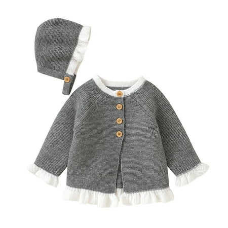 

Jdefeg Baby Jacket Baby Girl Boy Knit Cardigan Sweater Warm Pullover Tops Toddler Solid Ruffled Outerwear Jacket Coat with Hat Caps Outfits Clothes Warm Up Dance Sweater for Girls Grey 80