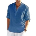 thumbnail image 2 of Camisa de lino de manga larga para hombre, camisa informal de algodón y lino, Top S-5xl, nuevo envío gratis, 2 of 3