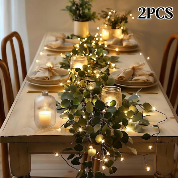 Vines with Lights Plug in,Eucalyptus Garland String Light Connectable with Remote, Leaf Lights for Bedroom, Room, Wall, Garden, Party, Wedding Dorm Decor (Warm White)