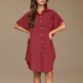 thumbnail image 5 of Akafmk Summer Dresses for Women Casual Dresses,Solid Color V-Neck Short Dress Short Sleeve Mini Dresses Cotton Linen Shirt Dresses, 5 of 5