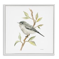 Stupell Industries Bird on Simple Branch Animals & Insects Painting White Framed Art Print Wall Art, 17 x 17
