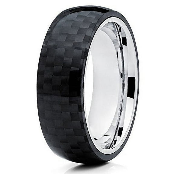 Black Titanium Wedding Band Carbon Fiber Titanium Wedding Ring 8mm Titanium Ring Dome Titanium Band Comfort Fit