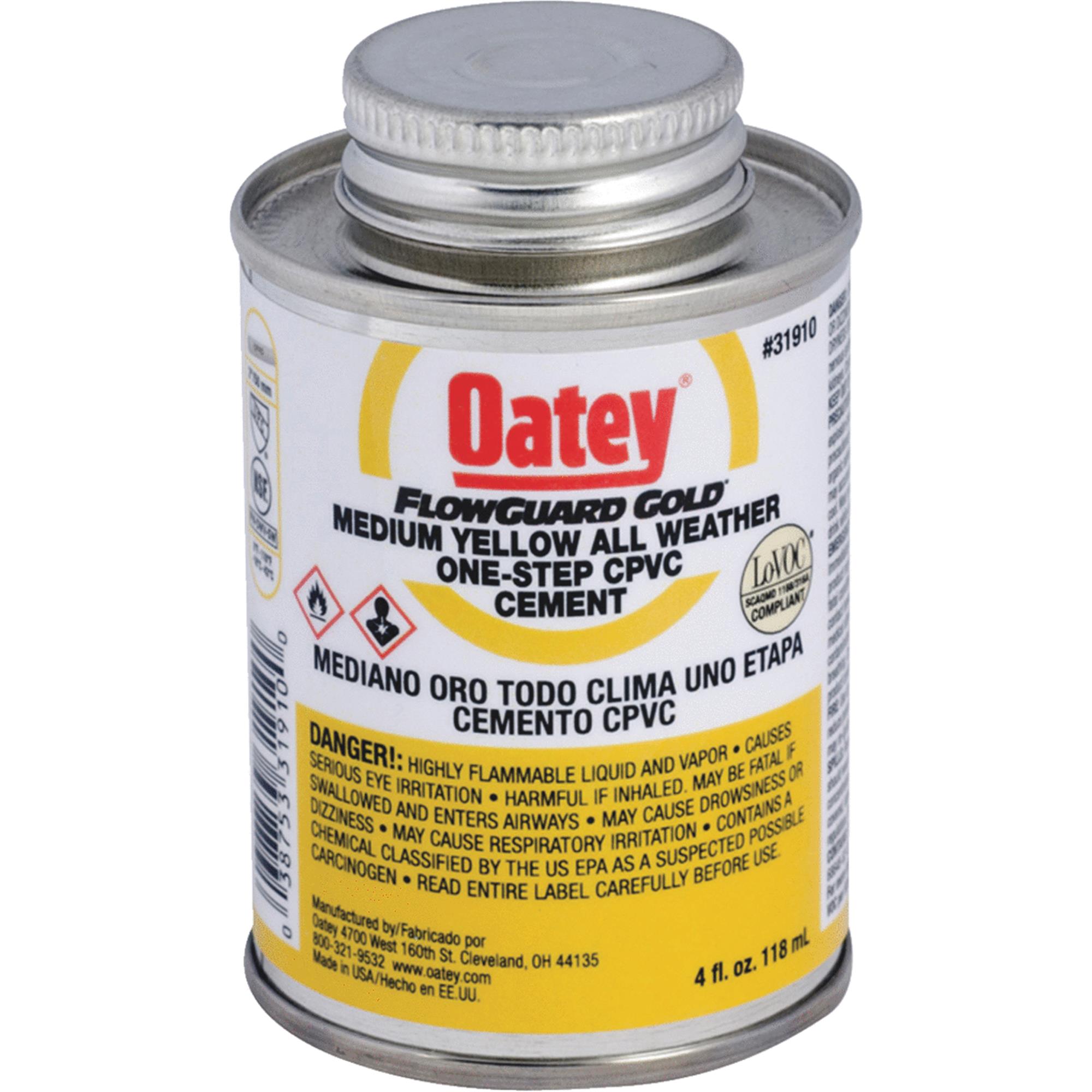 Oatey 31910 Solvent Cement, 4 oz Can, Liquid, Yellow