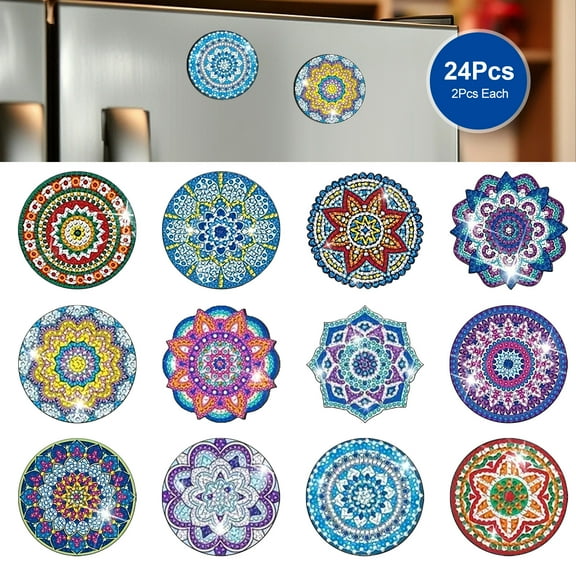 24pcs Diamond Art Kit, EEEkit Mandala Diamond Painting Fridge Magnets