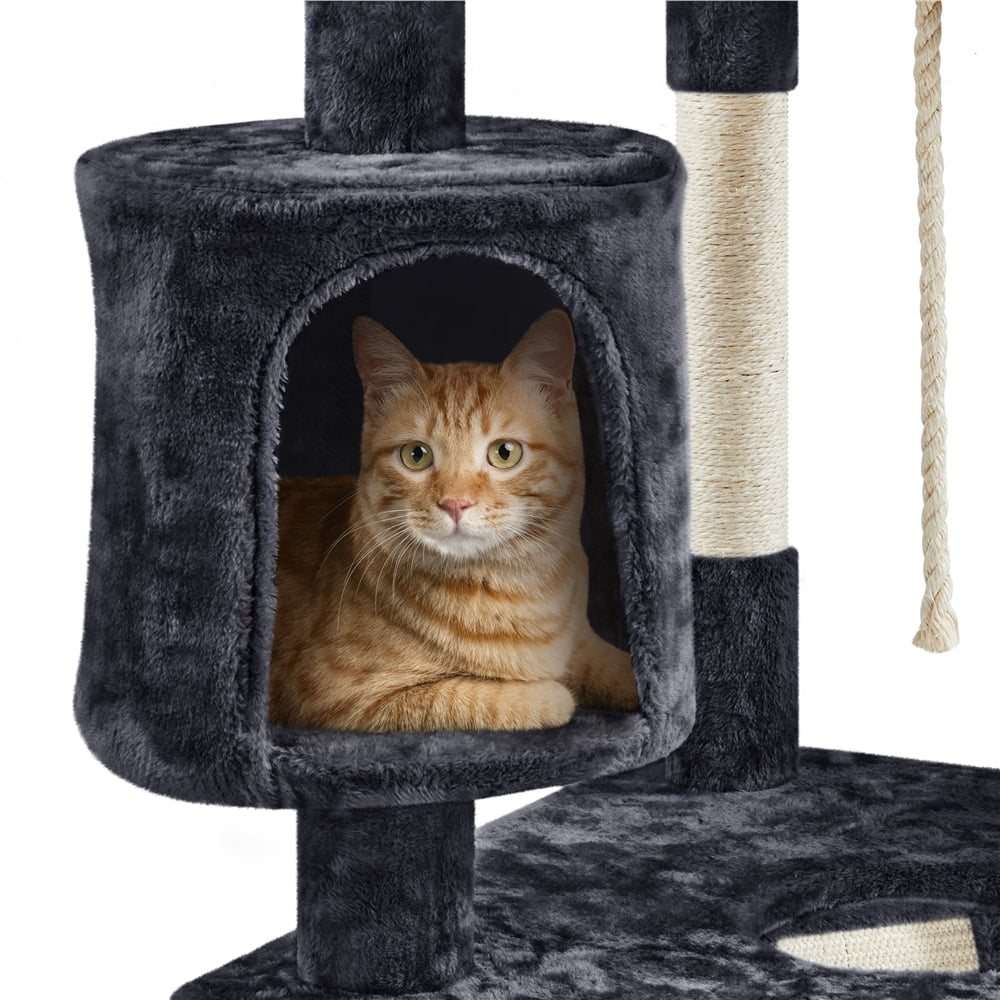 Yaheetech 79'' Multilevel Cat Tree Tower with 2 Condos & Basket & Scratching Posts & Ramp, Black