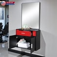 thumbnail image 2 of Hassch Wall-Mount Hair Styling Station with Mirror, 1 Drawer & 2-Door Cabinet Storage, Space-Saving Beauty Organizer Shelf with Tool Holder Rings for Salon or Home Studio (Black+Red), 2 of 7