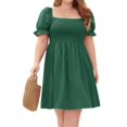 thumbnail image 2 of Plus Size Women Casual Dress Square Neck Puff Sleeve Smocked Waist Flowy Short Dress for Vacation Green XXXL, 2 of 8