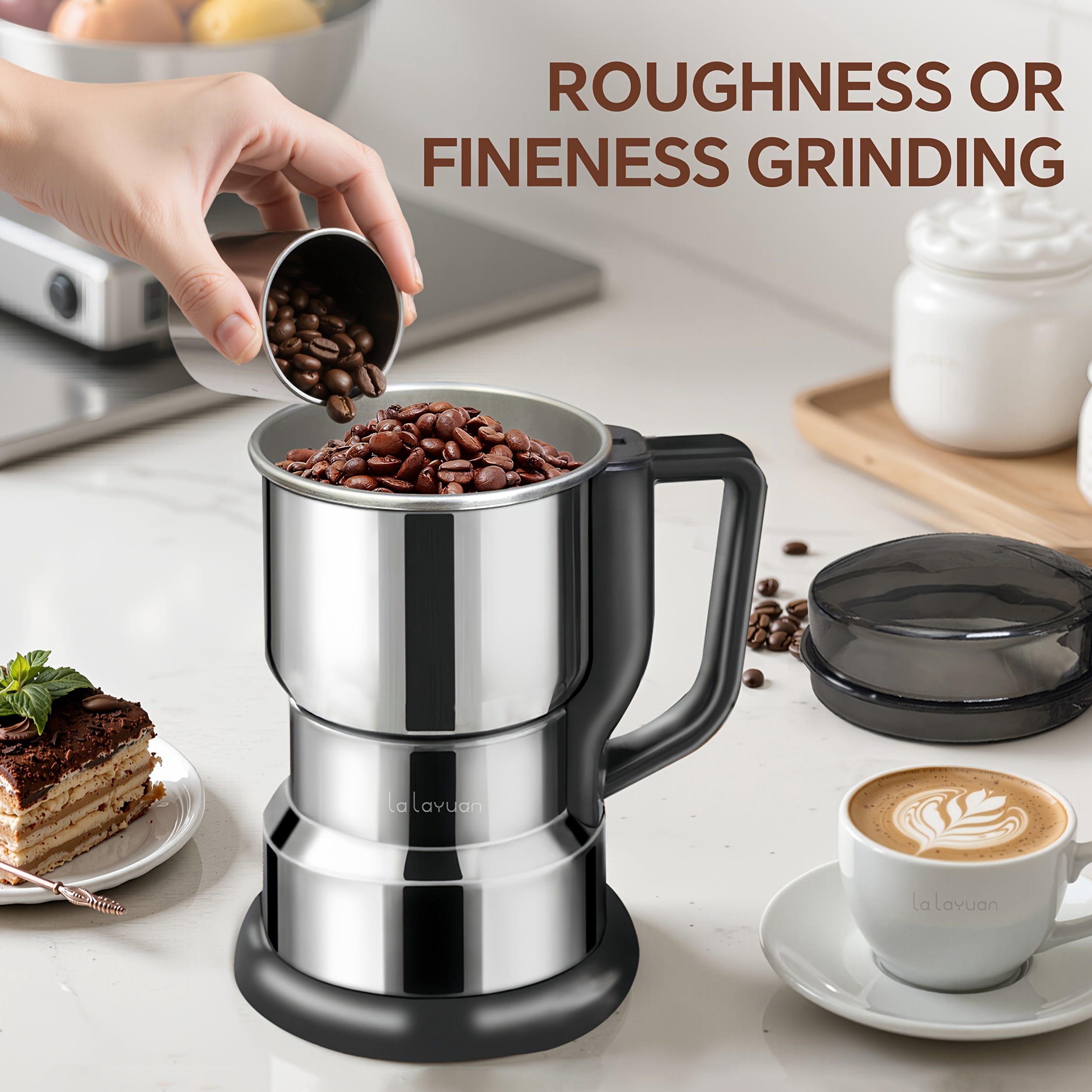 1pc Electric Coffee Grinder with 300W Motor & 4-Blade System – Fast Grinding in 10s, Stainless Steel Coffee Bean Mill for Beans, Spices, Wet & Dry Food Processor with One-Touch Operation