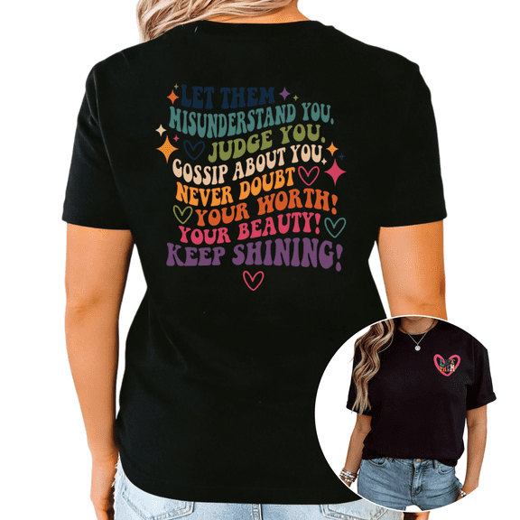 UNISHE Women's Keep Shining Positive Affirmation Inspirational Casual Crew Neck Short Sleeve T-Shirt