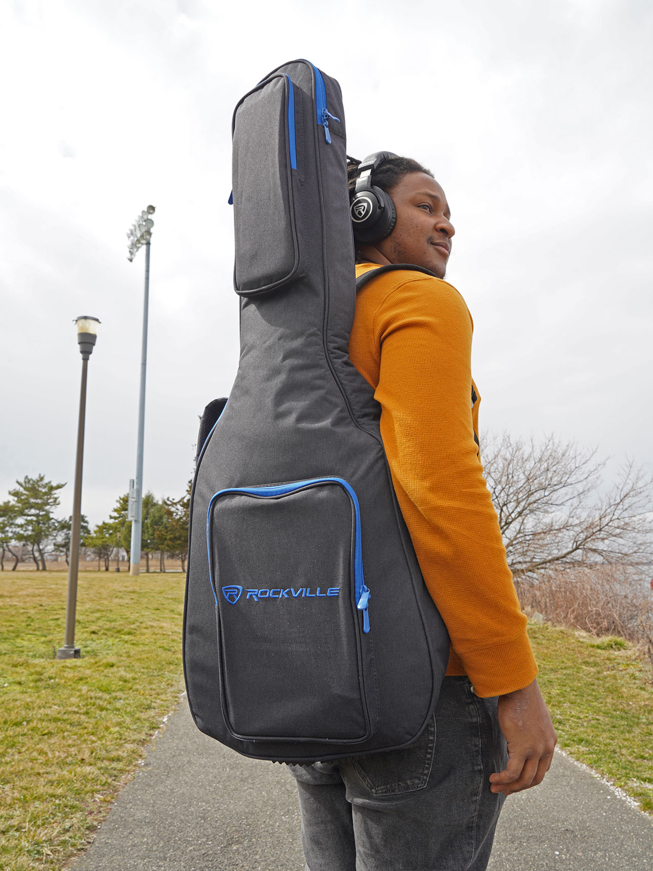 Rockville EGB25-BLU Padded Electric Guitar Gig Bag with Neck Pad + Secure Strap