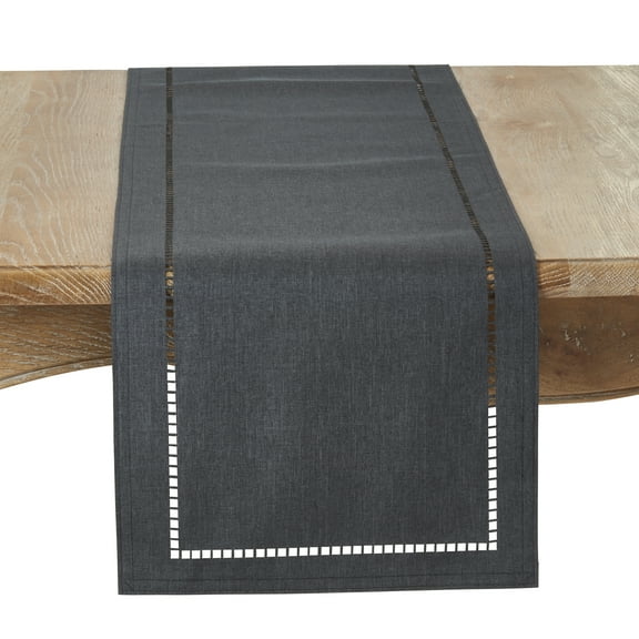 Saro Lifestyle 9738.BK14108B 14 x 108 in. Laser-Cut Hemstitch Table Runner, Black
