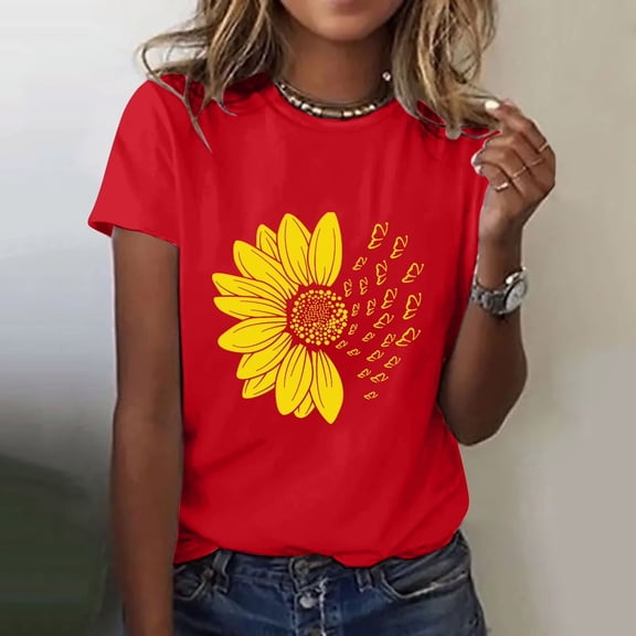 Haivin Women's Casual T-Shirt, Loose Fit with Daisy Print, Short Sleeve Round Neck Top for Summer and Daily Wear