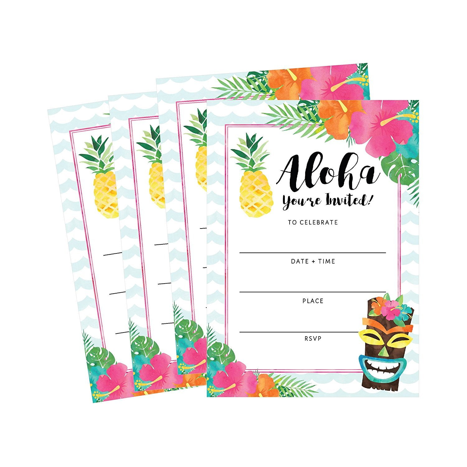 Invitation Cards WERNNSAI Hawaiian Aloha Luau Party Invitations with Envelopes 20 Set Summer Pool Tropical Birthday Baby Shower Tiki Party Supplies 
