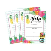 50 Hawaiian Luau Summer Swim Pool Party Invitations for Children, Kids, Teens & Adults, Summertime Birthday Cookout Invitation Cards, Boys & Girls Floral Fill-In Invite, Family Reunion BBQ Invites