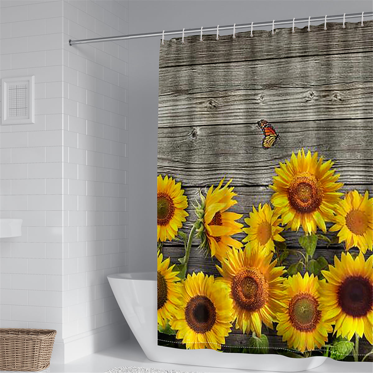Details about   Small Daisy Yellow Flowers in Black Fabric Shower Curtain Bathroom Toilet Rug 