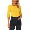 thumbnail image 1 of INSPIRE CHIC Hauts pour Femmes Manches au Coude Encolure Bateau Coupe Ajustée T-Shirt Classique Décontracté m Jaunes, 1 of 6