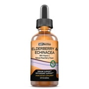 Elderberry and Echinacea with Vitamin C, Immune Support Liquid Drops Vegan Dietary Supplement for Adults, Organic Sambucus Extract Immune System Booster, 2 oz (60 mL)
