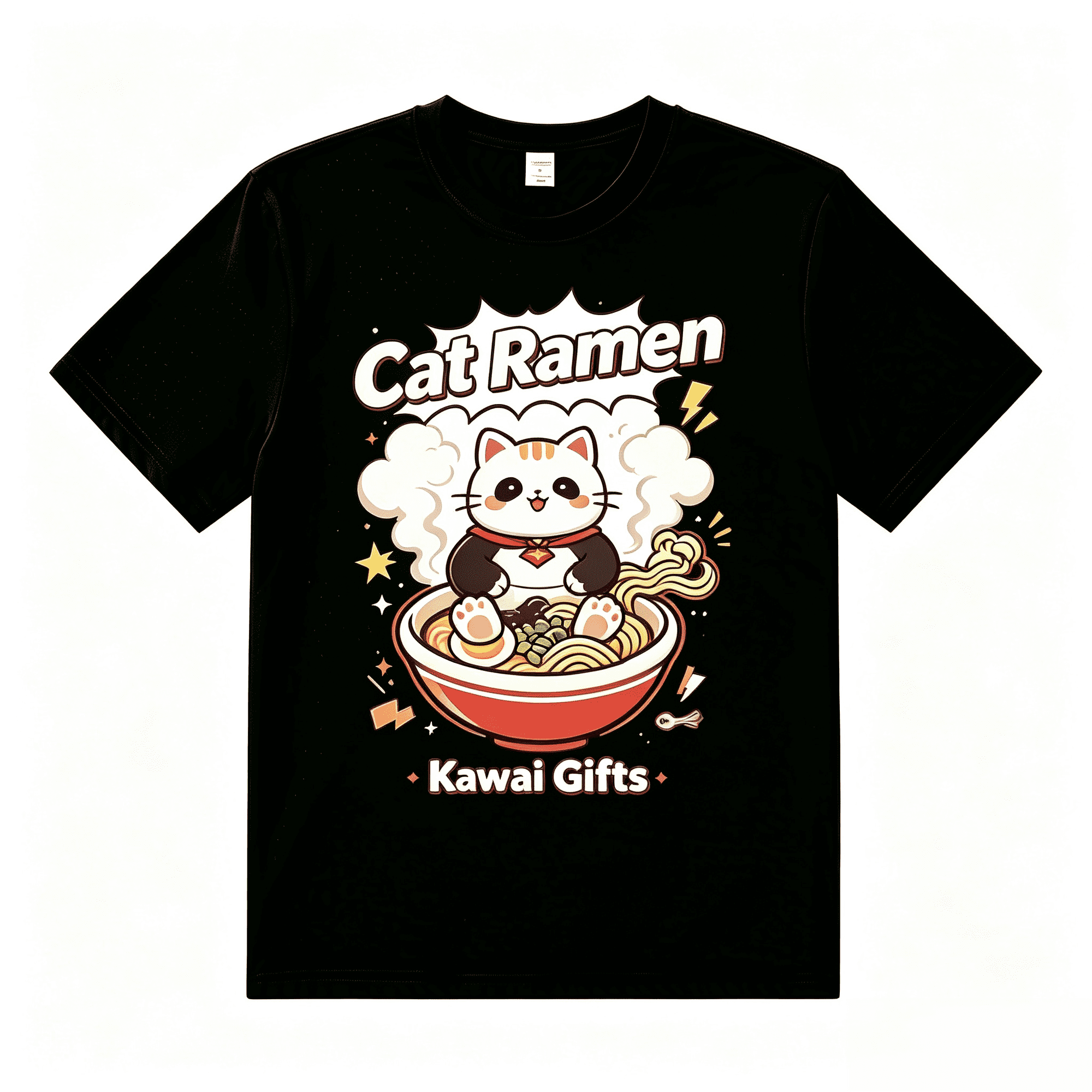 Cat Ramen Japanese Funny Graphic Tees Kawaii Cat Anime Gifts T-Shirt