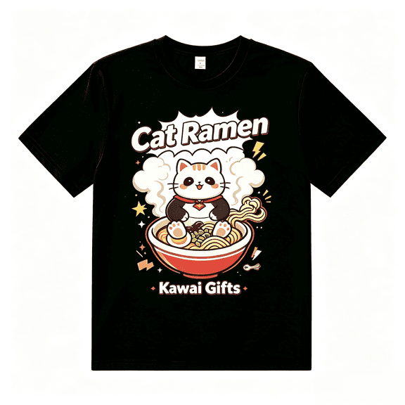 Cat Ramen Japanese Funny Graphic Tees Kawaii Cat Anime Gifts T-Shirt