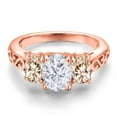 thumbnail image 3 of Gem Stone King 18K Rose Gold Plated Silver White Moissanite and Peach Morganite Filigree Style 3 Stone Ring for Women (2.50 Cttw, Oval 8X6MM and 6X4MM) (Size 9), 3 of 6