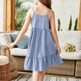 thumbnail image 3 of Lumtrix Girl's Summer Sundress Spaghetti Strap Solid Cotton Long Maxi Dress Casual Cami Dresses for 3-14 Years Cyan 130, 3 of 4
