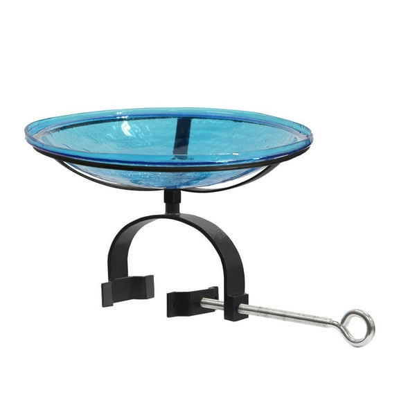 Achla 14" Teal Crackle Glass Birdbath With Over Rail Bracket