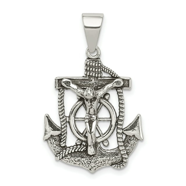 Pendentif Mini Mariner INRI Crucifix en Argent Sterling 925 Antique