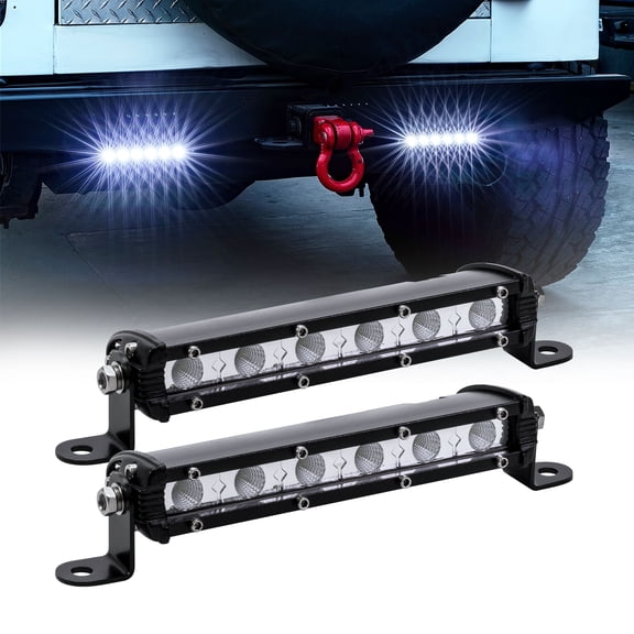 2pc 7" Ultra-Slim Single Row Off Road CREE LED Light Bar [1530lm] [18W] [IP68 Waterproof] [12V - 24V] Fog / Driving / Work Lights for Trucks ATV Cars - 60 Degrees Flood Light