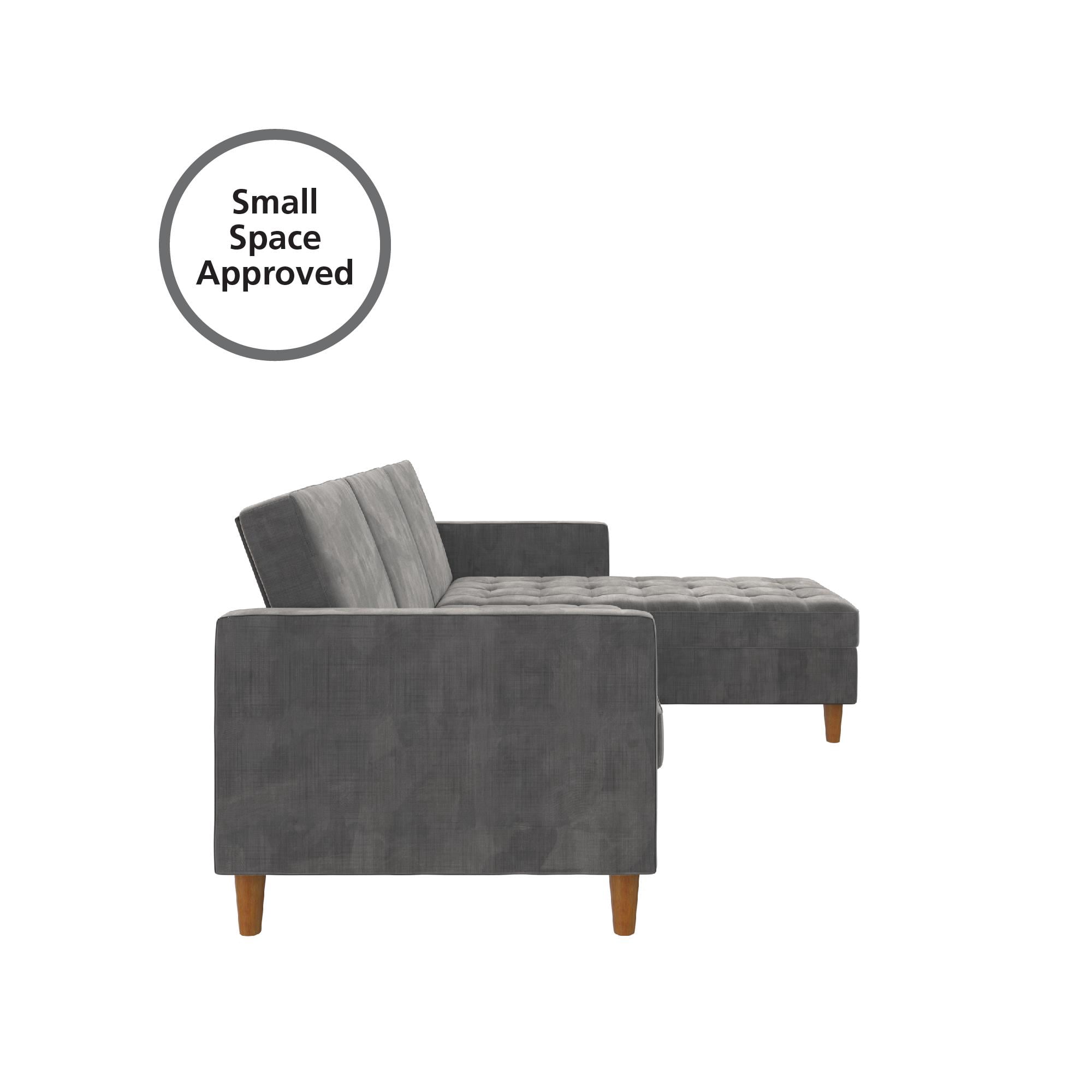 DHP Presley Reversible Storage Sectional Futon, Dark Grey Chenille