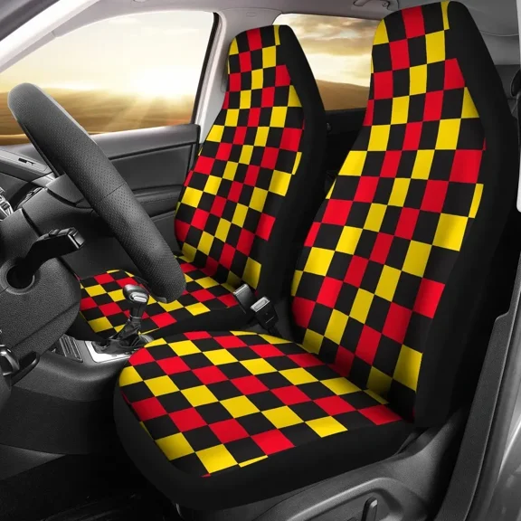 Red And Yellow Check Seat Cover Car Seat Covers Set 2 Pc Car Accessories Car Mats