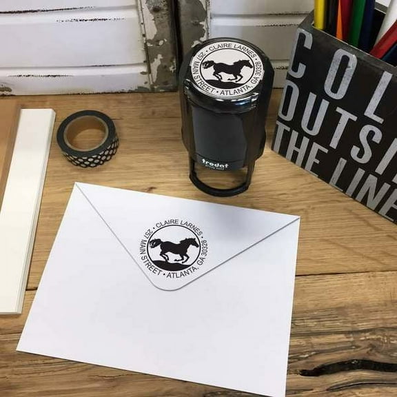 Personalized Round Self-Inking Rubber Stamp - Horse