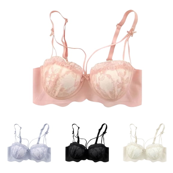 Rvasteizo Women Lace Bra Embroidery Lace Back Closure Thin Cup Breathable Comfy Wireless Wear