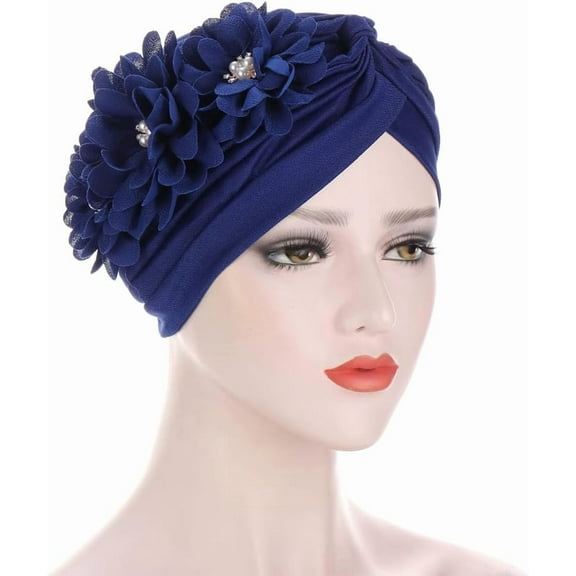 Women Flower Turban Hats - Ruffle Pre tied Headwrap Cap Chemo Beanies Hijab Headscarf for Cancer Patient Hair Loss