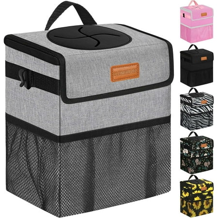 Car Trash Can Bin for Back Seat Leak Proof, Cute Bag Hanging, Vehicle SUV Truck Van, Automotive Garbage Cans Front Grey