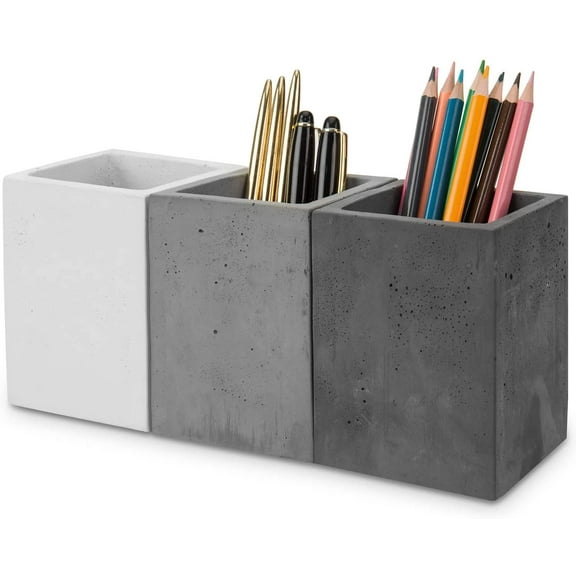Pen Holder Pencil Holder For Desk,Pen Cup Holder For Desk,Concrete Desktop Pencil Cup,Modern Gray-Tone,Set of 3