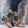 thumbnail image 5 of Botines de mujer con estampado de empalme Vintage, zapatos de mujer de cuero PU, bloque Retro, tacones altos, botas cortas bohemias de invierno para mujer, 5 of 5