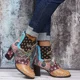 thumbnail image 5 of Botines de mujer con estampado de empalme Vintage, zapatos de mujer de cuero PU, bloque Retro, tacones altos, botas cortas bohemias de invierno para mujer, 5 of 5